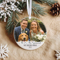 First Christmas Married Photo Ornament - Mr and Mrs Ceramic Bauble - Perfect 1st Xmas Couple Present - Unique Christmas Gift for Newlyweds