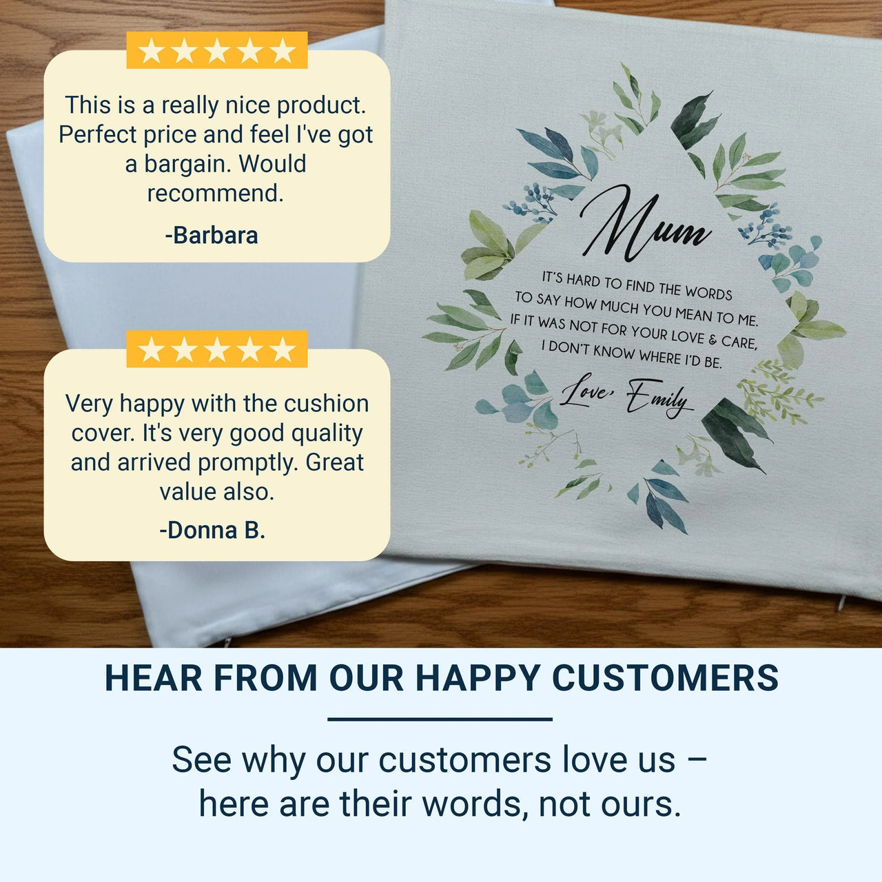 Personalised Mum Cushion – Floral Wreath Cushion With Heartfelt Poem & Custom Name