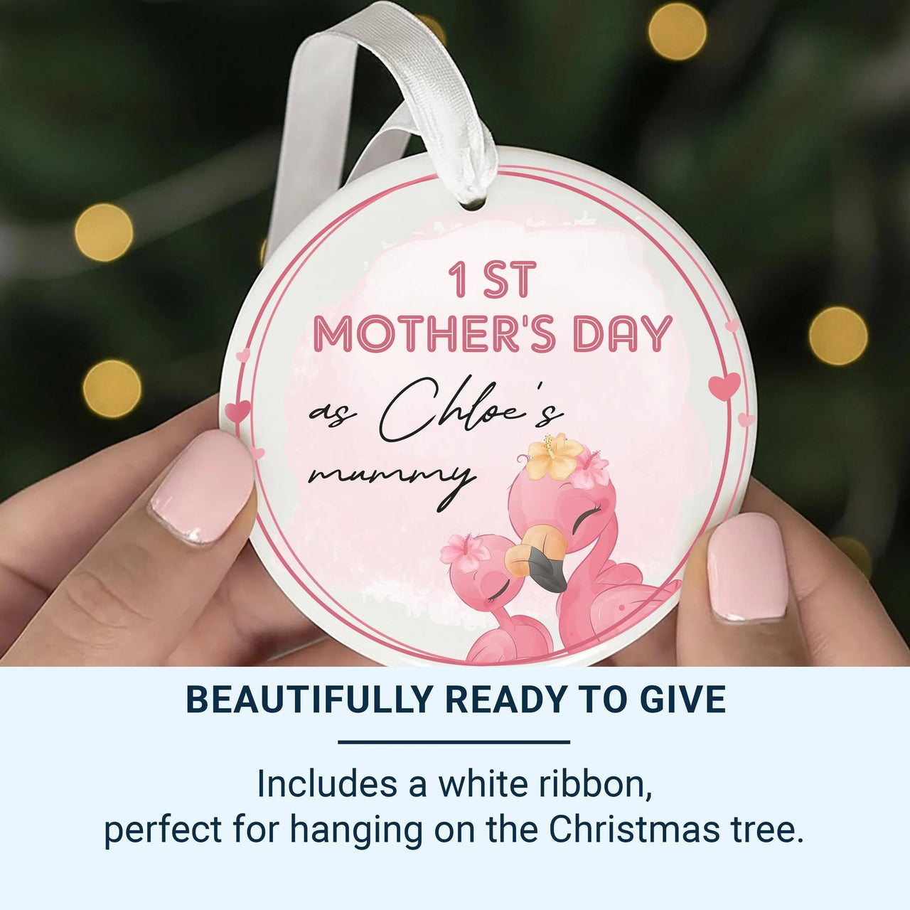Flamingo First Mother Day Ornament - Joyful Keepsake with Name for New Mums