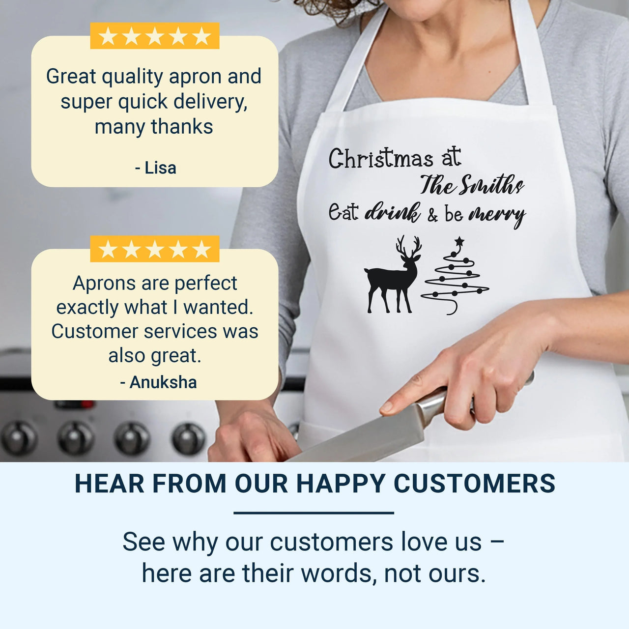 Personalised Holiday Apron – Custom Festive Apron With Adjustable Neck Strap & Gift Box