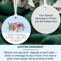 Personalised Christmas Ornament – Gift for Couple, Round Xmas Tree Decoration – Holiday Present from Parents or Friends