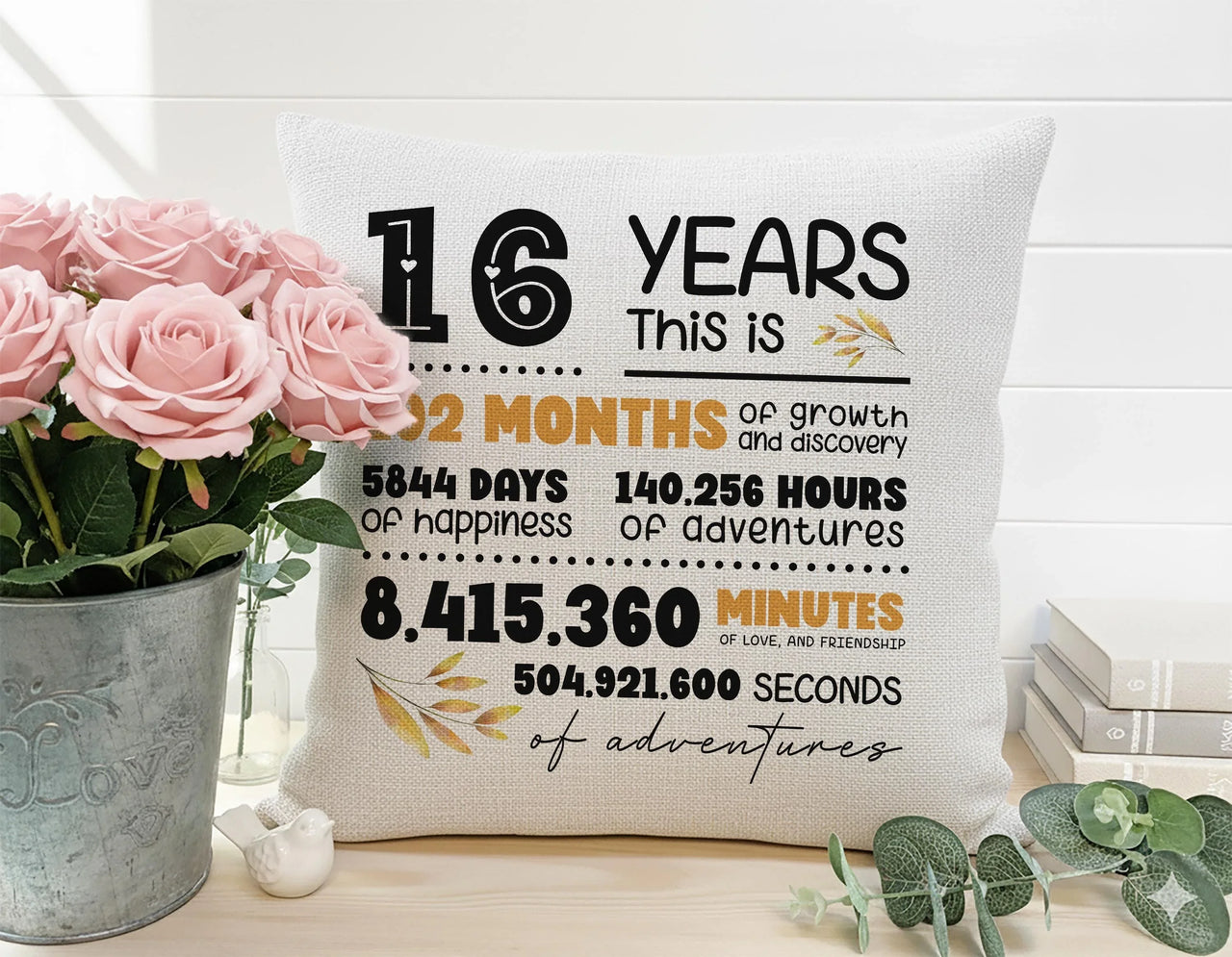 16th Anniversary Cushion – Personalised Gift | Elegant Milestone Cushion by DENMARY