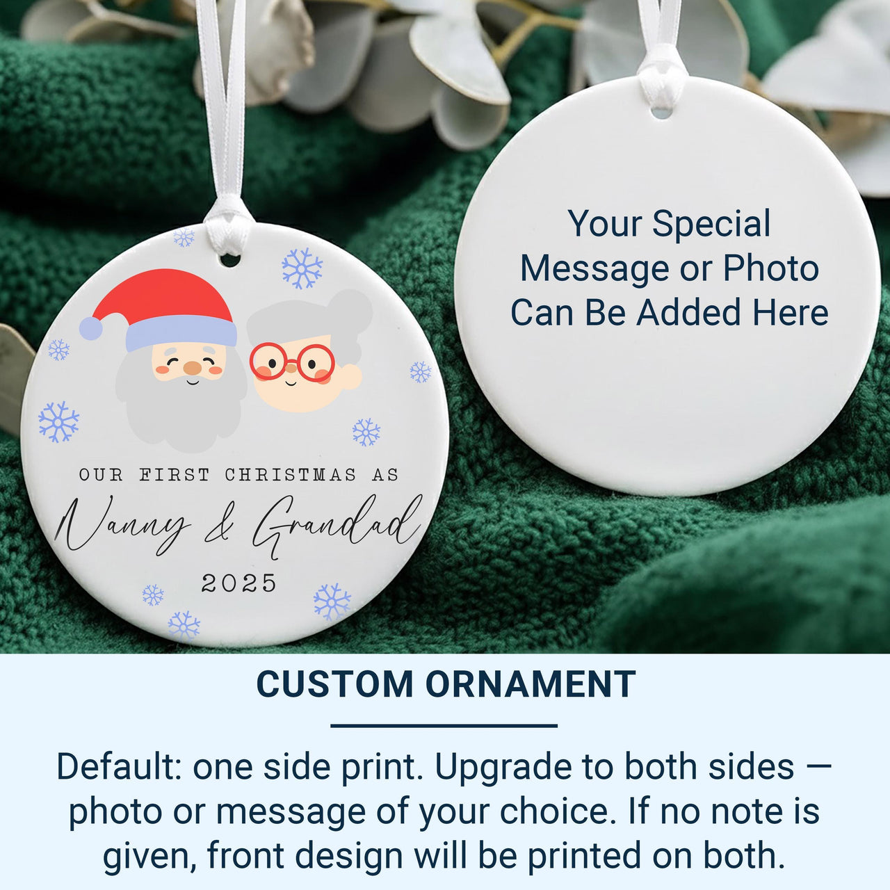 Nanny & Grandad Ornament - First Christmas Keepsake with Santa Faces for Grandparents