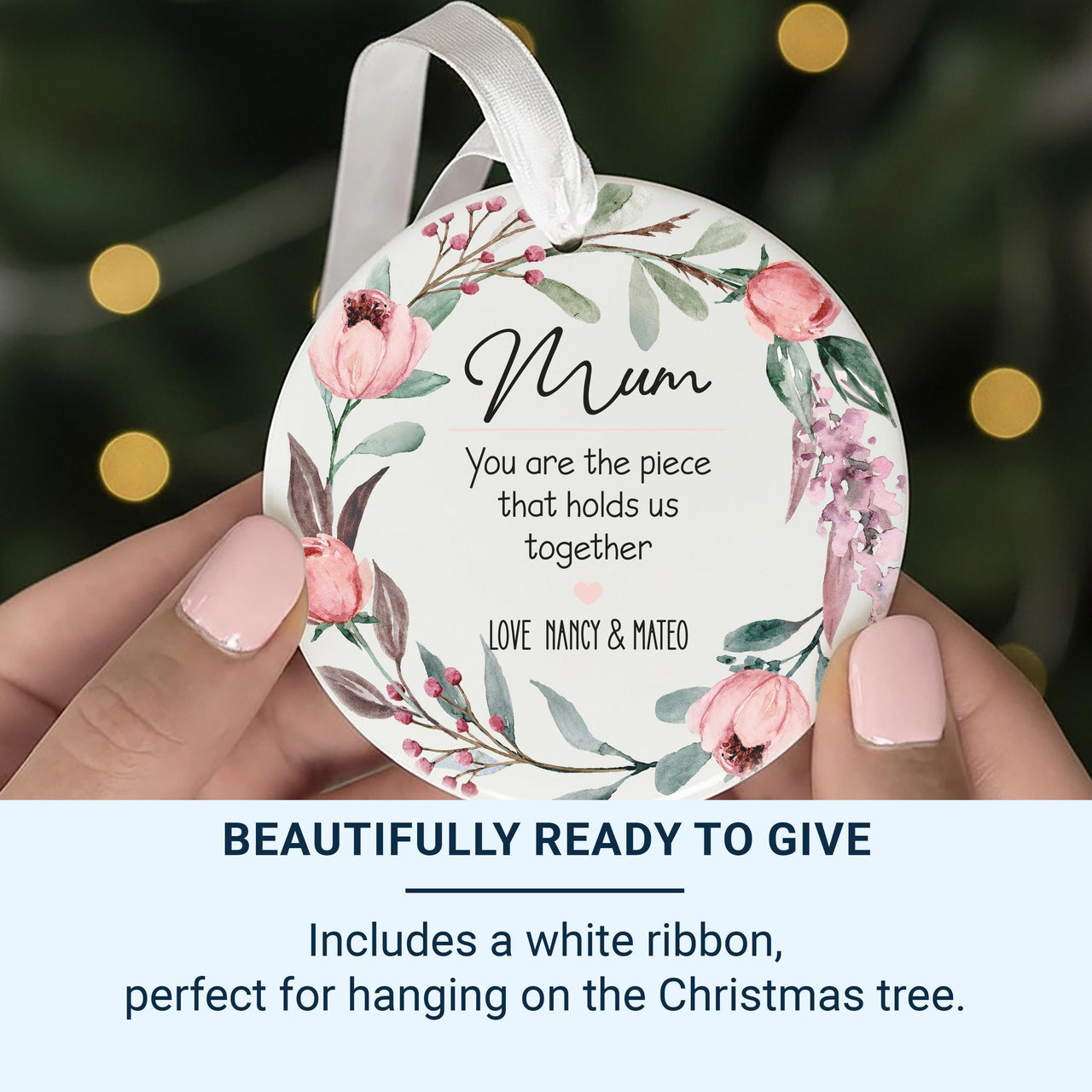 Mum Floral Ornament - Family Tribute Keepsake with Heartfelt Message & Names