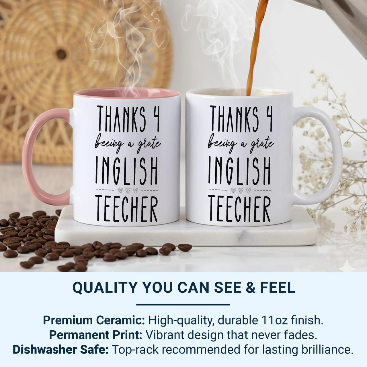 Funny Teacher Mug – Spelling Joke for English Teachers | End of Term Appreciation