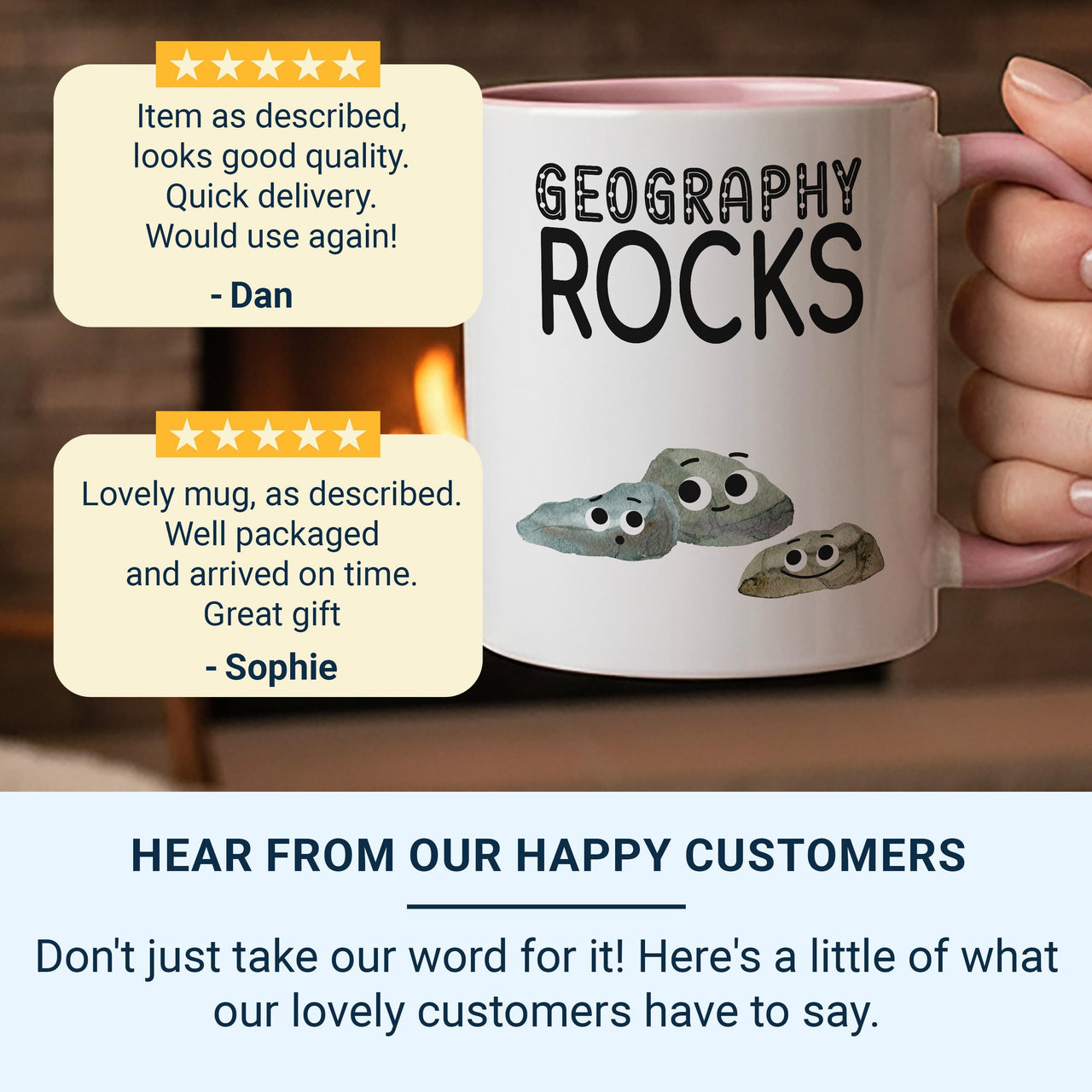Geography Rocks Teacher Mug - Funny Subject Gift with Smiling “Rocks” - End of Term Thank-You and Staffroom Laughs