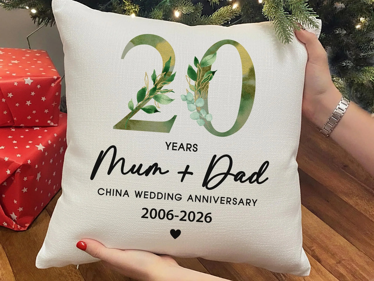 20th Anniversary Cushion – Personalised Anniversary Gift | Floral Marriage Keepsake