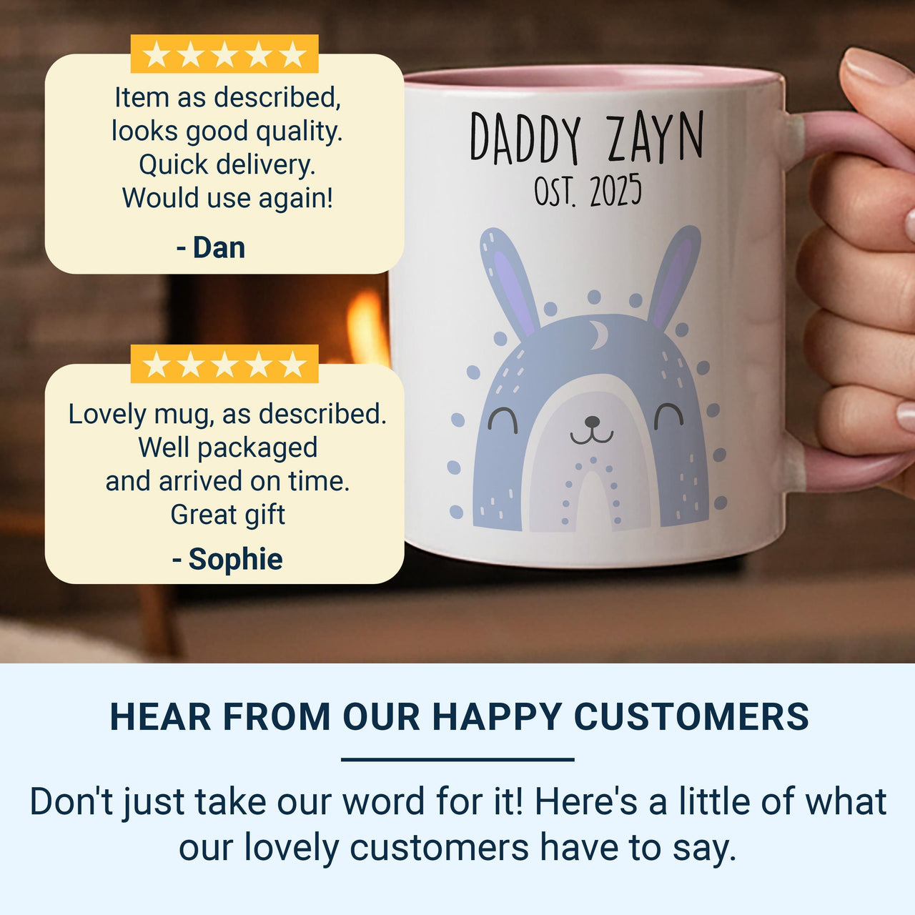 New Daddy Mug – Personalised Name and EST. 2025 – Cute Character Design for Baby Shower and First Father’s Day