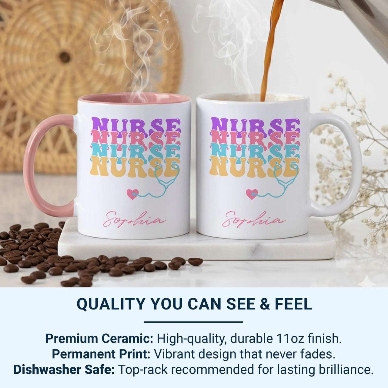 Personalised Nurse Mug – Custom Name Stethoscope Coffee Cup | Nurse Appreciation Gift