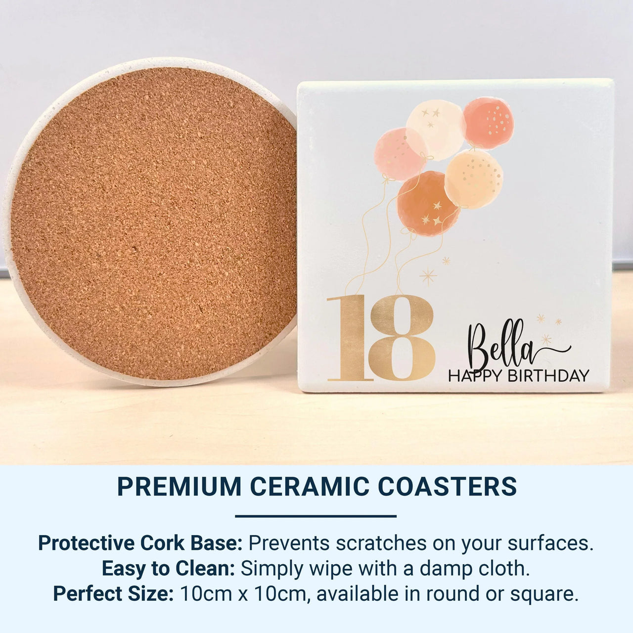 18th Birthday Balloons Mug – Personalised Name with Gold “18” and Pastel Stars – Party Morning Photo Prop and Milestone Keepsake