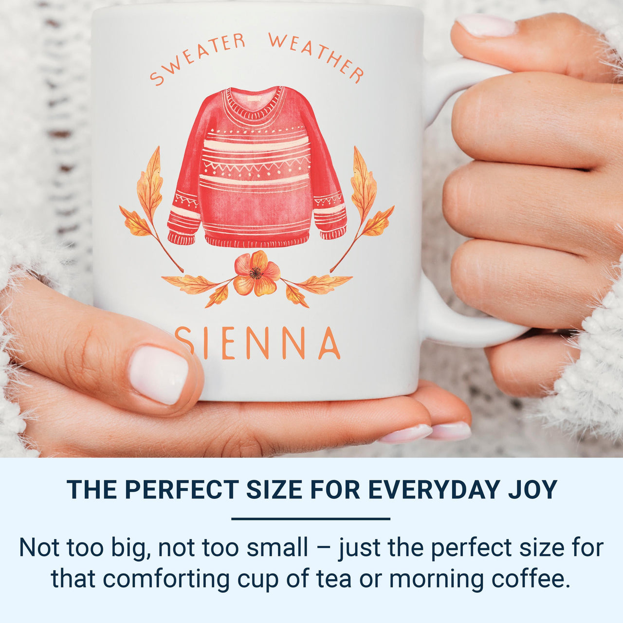 Sweater Weather Personalised Name Mug – Cosy Red Jumper Design for Autumn Lovers, Hygge Evenings and Fall Birthdays