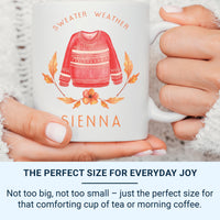 Sweater Weather Personalised Name Mug – Cosy Red Jumper Design for Autumn Lovers, Hygge Evenings and Fall Birthdays