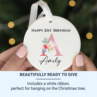 21st Birthday Ornament - Floral Letter Keepsake with Name & Year for Milestone
