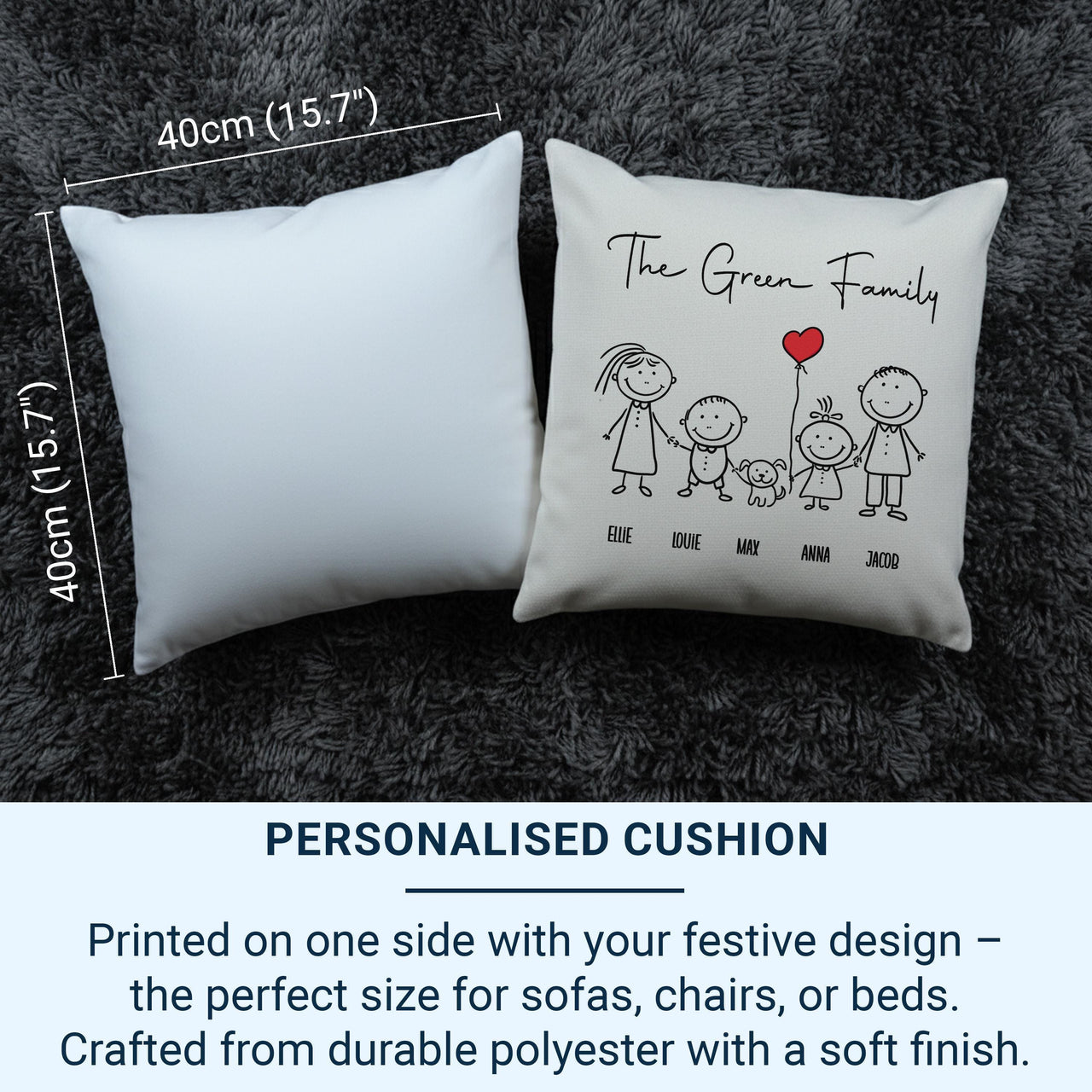 Personalised Family Stick Figure Cushion - Playful Illustrated Keepsake with Names