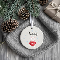 Polar Bear Xmas Ornament - Festive Keepsake in Red Jumper with Name for Kids & Grandchildren