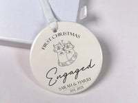 Raccoon Couple Ornament - First Christmas Engaged Keepsake with Hearts & Names