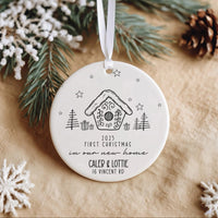 New Home Gingerbread Ornament - Line Art House Keepsake with Address & Names