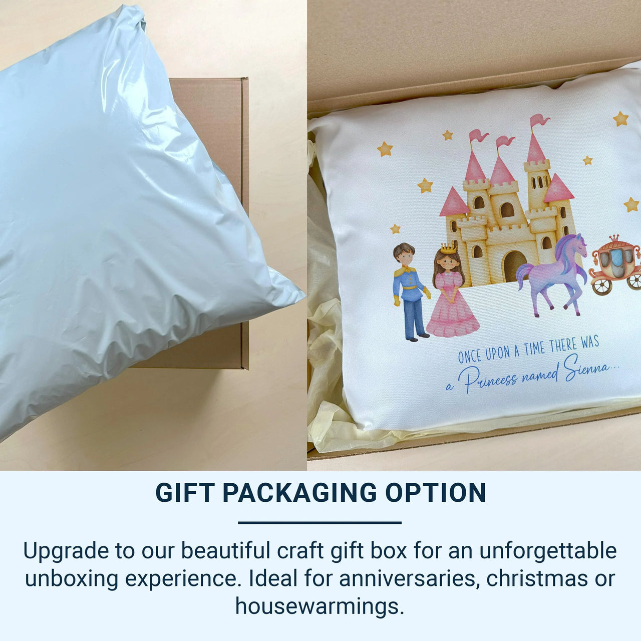 Personalised Princess Cushion – Castle Cushion with Plush Pillow Insert & Custom Name