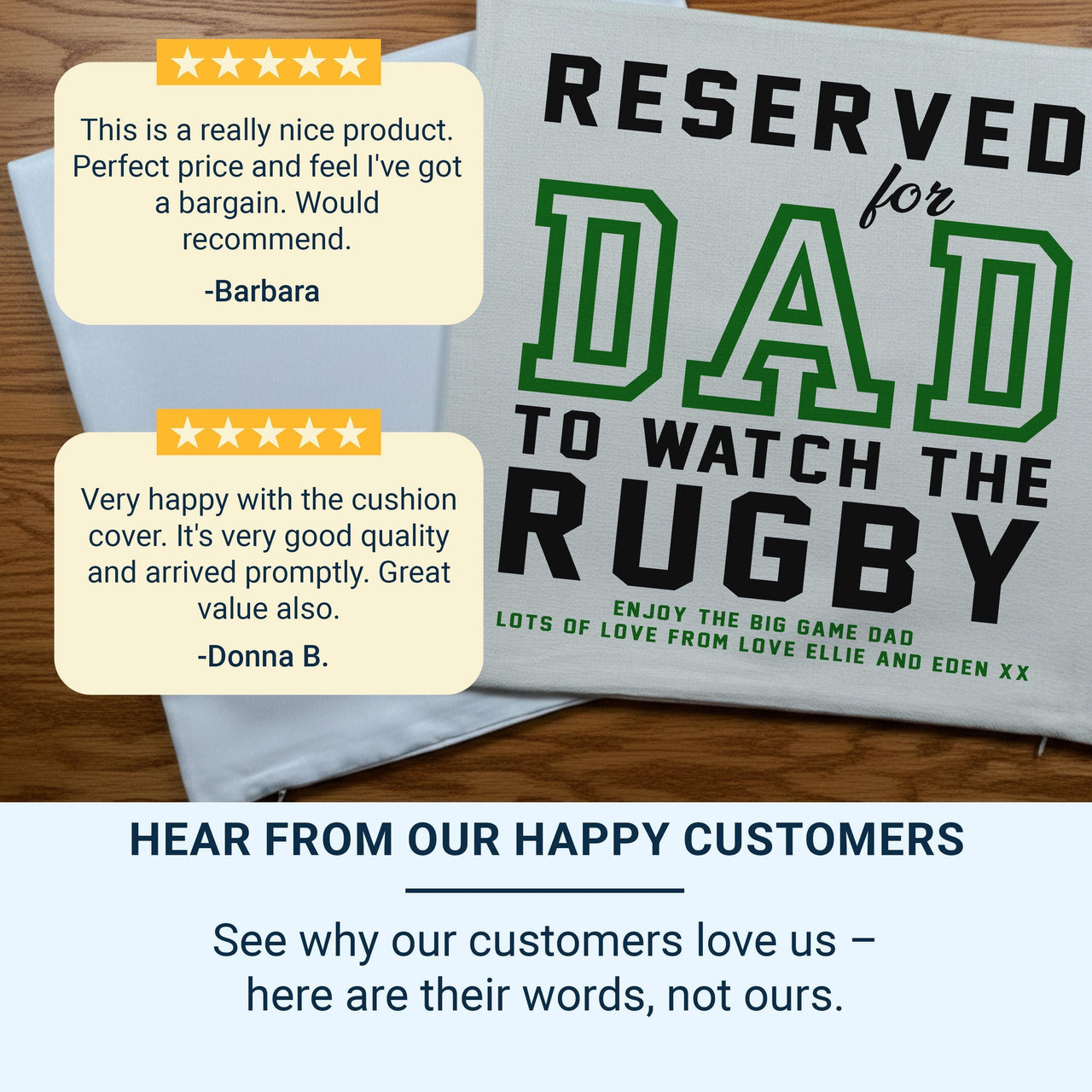 Personalised Dad Cushion - Rugby Message with Children's Names