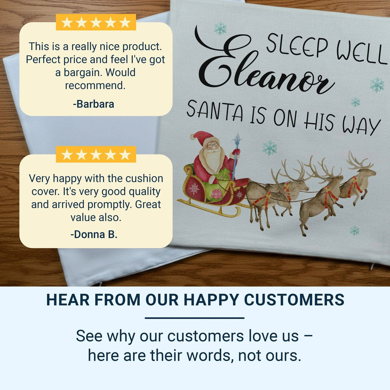 Personalised Christmas Cushion – Santa Sleigh Cushion with Custom Name & Plush Pillow