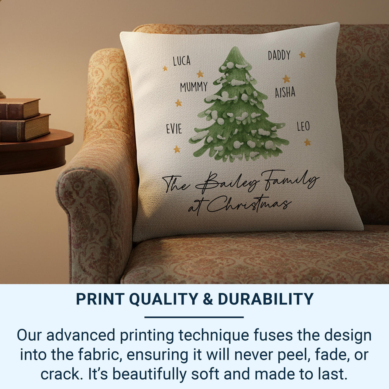 Personalised Family Christmas Tree Cushion - Festive Holiday Keepsake with All Your Names