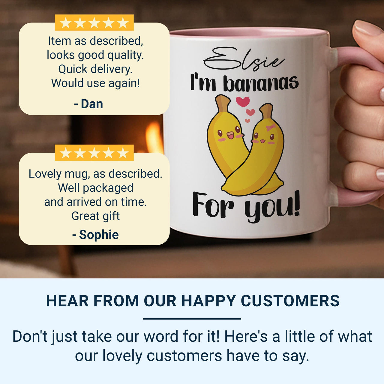 I’m Bananas for You Personalised Mug – Cute Hugging Bananas with Name – Funny Romantic Anniversary and Valentine Gift