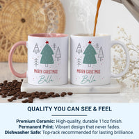 Merry Christmas Personalised Name Mug – Festive Tree Design – Holiday Morning Brew for Stockings, Secret Santa and Family Gifts