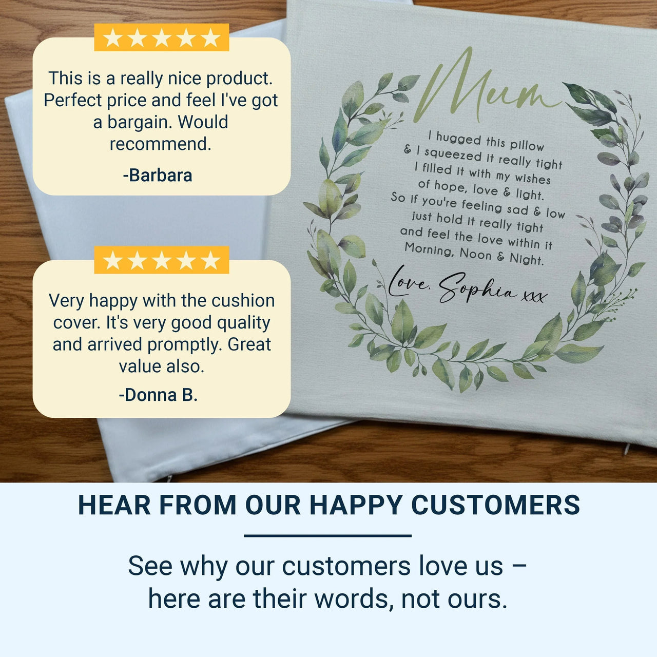 Personalised Mum Cushion – Custom Name Pillow With Floral Wreath Design & Sentimental Keepsake DENMARY