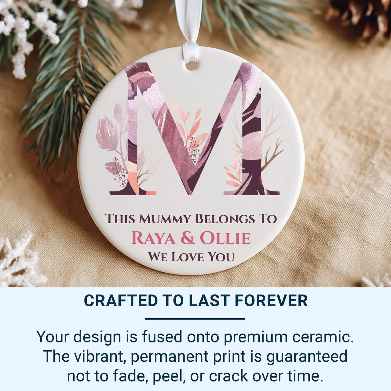 Floral Letter Mummy Ornament - Initial Keepsake with Children Names for Mother Day