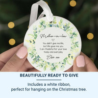 Mother-in-Law Quote Ornament - Leafy Wreath Keepsake with Name & Message