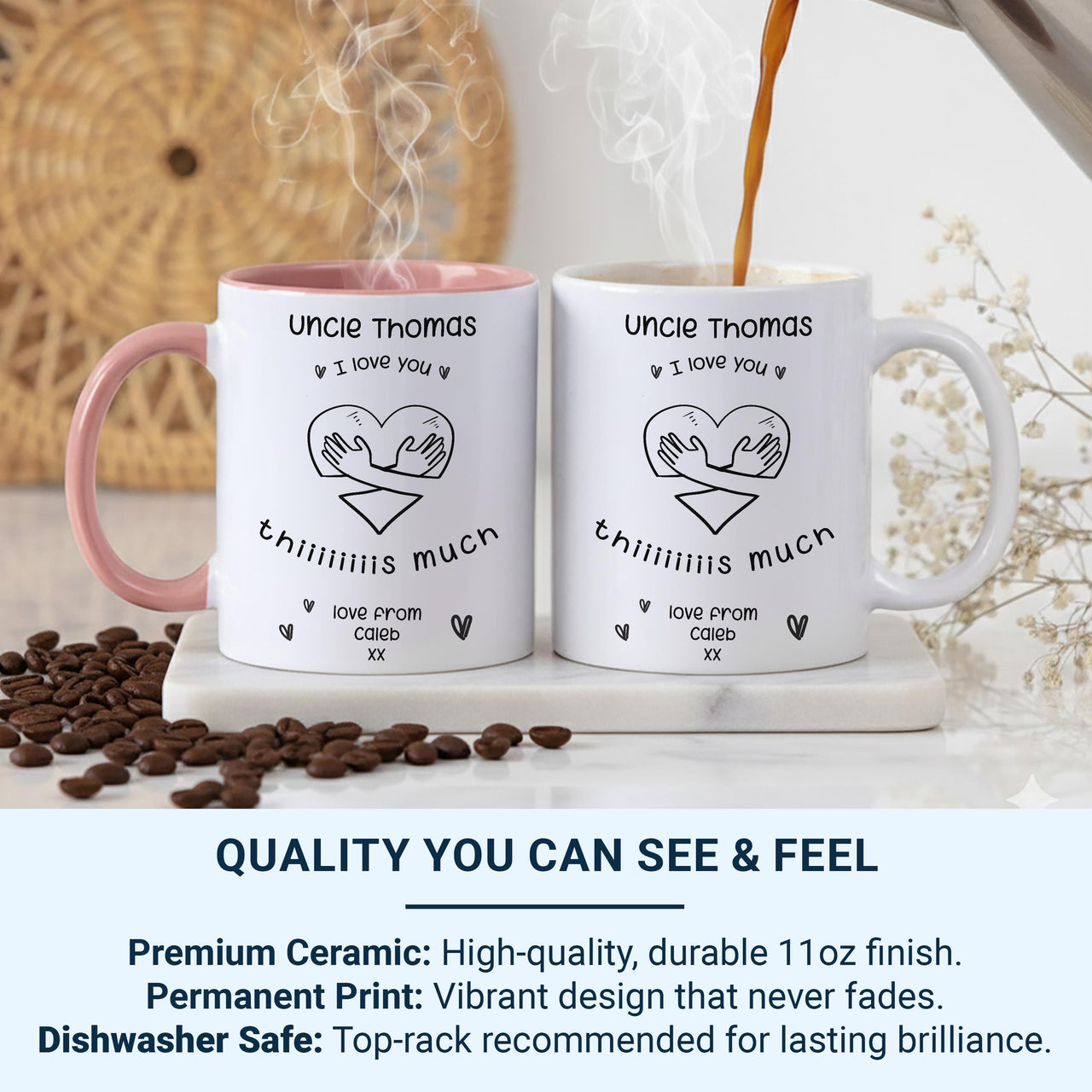 I Love You This Much Uncle Mug – Personalised Name and Child’s Message – Niece/Nephew Thank_You, Birthday and Christmas Gift