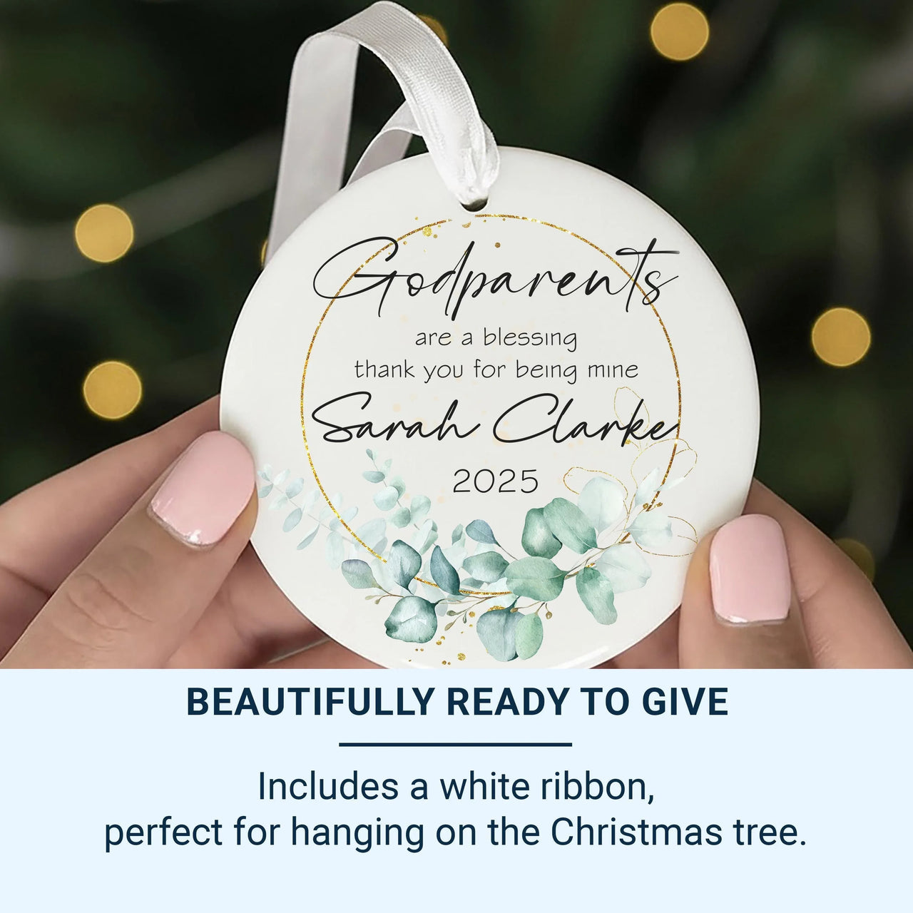Godparent Thank You Ornament - Eucalyptus Keepsake for Baptism, Christening & Gratitude