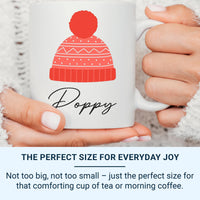 Personalised Winter Hat Mug – Custom Name Ceramic Cocoa Cup with Festive Bobble Beanie