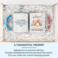 Happy Retirement Personalised Mug – “Time to Relax” Clock and Florals with Name – Office Leaving, Farewell Party and New_Chapter Gift