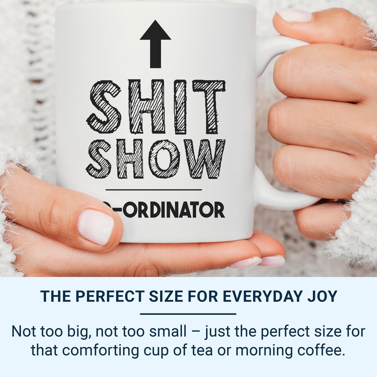 Shit Show Coordinator Mug - Funny Office Work Humour with Arrow - Manager, Team Lead and Chaos Wrangler Desk Gift