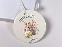 Bunny Easter Ornament - Watercolour Keepsake with Flowers & Name for Children