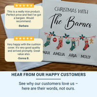 Personalised Family Christmas Cushion - Garland & Stockings with Family Names