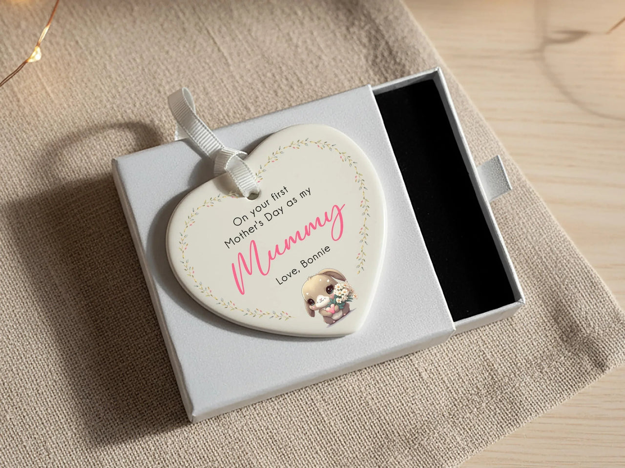First Mother Day Ornament – Personalised Keepsake Ceramic Heart With Custom Name DENMARY