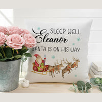 Personalised Christmas Cushion – Santa Sleigh Cushion with Custom Name & Plush Pillow