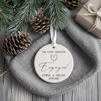 Our First Christmas Engaged Personalised Ornament, Engagement Minimalist Christmas Bauble, Present for Bride and Groom, 1st Christmas Decor