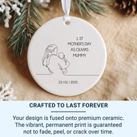 Personalised Line Drawing Mother and Baby Ceramic Ornament, Name and Date, Minimal First Mother’s Day Keepsake