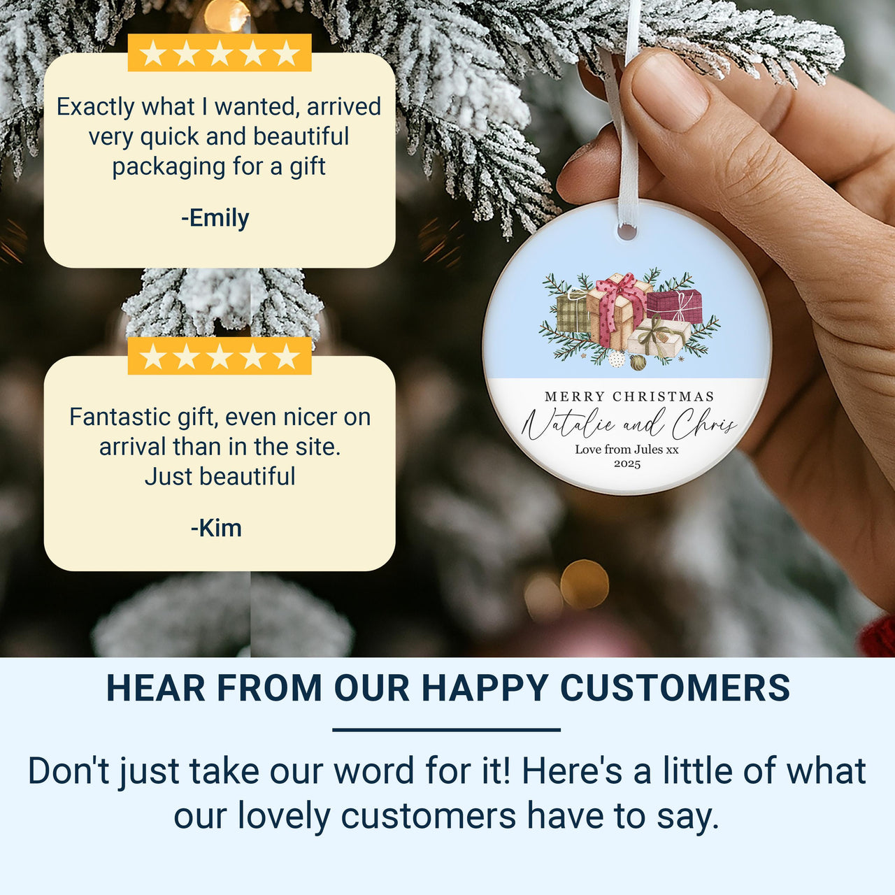 Personalised Christmas Ornament – Gift for Couple, Round Xmas Tree Decoration – Holiday Present from Parents or Friends