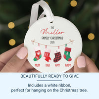 Personalised Family Christmas Ornament, Christmas Stockings Bauble, Custom Xmas Home Round Ceramic Decoration, Best Gift for Grandparents UK