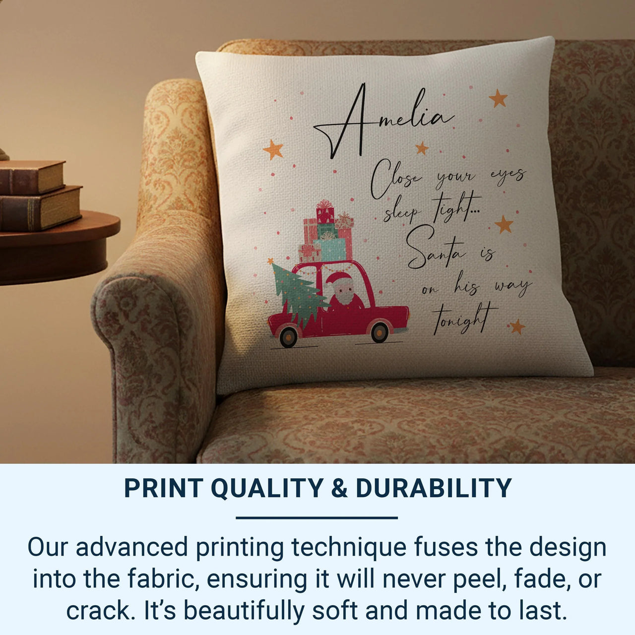 Personalised Santa Cushion – Custom Name Christmas Car Cushion | Plush Holiday Pillow