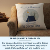 Personalised Family Camping Cushion - Outdoor Adventure Keepsake with Tent & Stars
