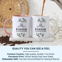 Mr Wedding Date Mug – Personalised Surname and Eucalyptus – Groom Gift, Newlywed Keepsake and Wedding Morning Brew