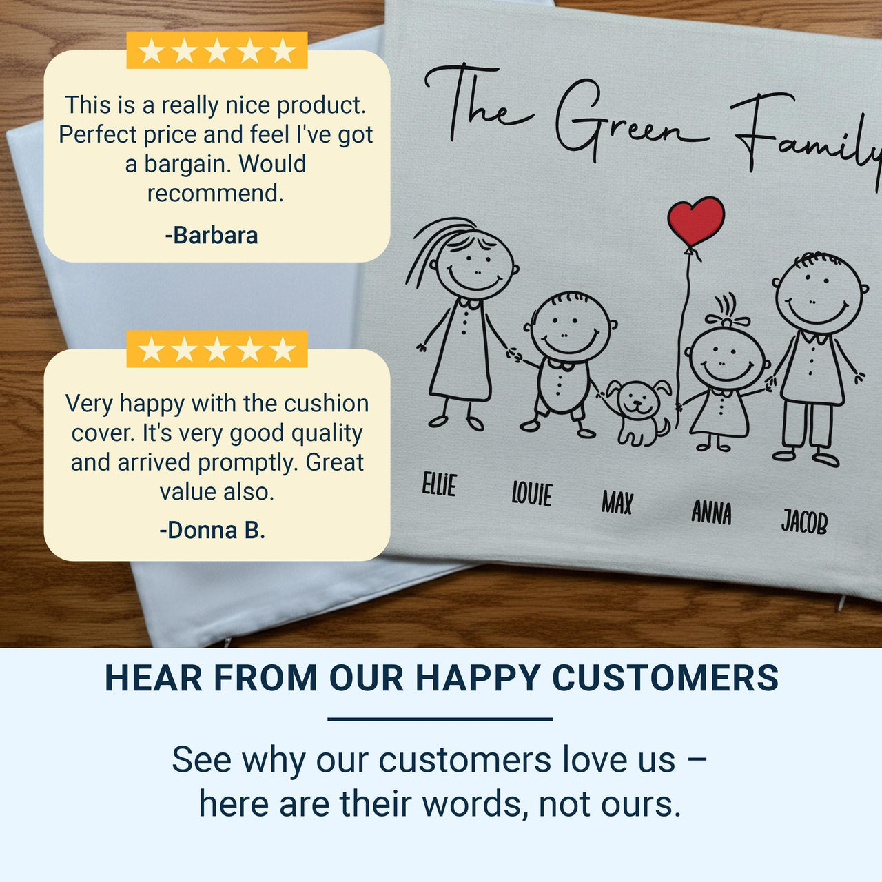 Personalised Family Stick Figure Cushion - Playful Illustrated Keepsake with Names