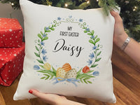 Personalised My First Easter Cushion with Name - Floral Wreath Baby Keepsake for Spring Family Memories