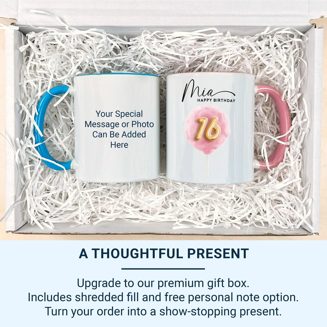 16th Birthday Mug – Personalised Cotton Candy Ceramic Cup with Balloon 16 Keepsake