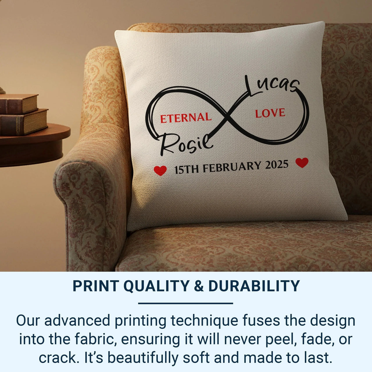 Personalised Infinity Cushion - Eternal Love Keepsake for Couples, Weddings & Anniversaries